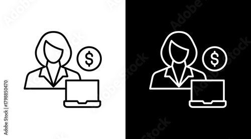 Female Entrepreneur White Icon Set Design