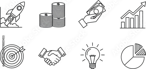 Vector art of business and finance outline icons