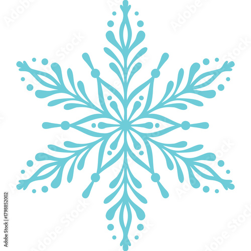 Intricate Cyan Snowflake Ornament With Six Points And Dots Decoration On A Transparent Background Winter Holiday Season Element