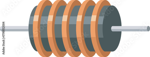 A stylized illustration of a cylindrical component with multiple coils and discs.
