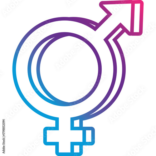 Intersex Symbol Representing Both Male and Female Gender Identity With Blue Purple Gradient Outline On Transparent Background