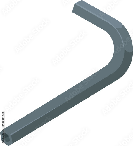A single, gray, bent hex key, isolated on a white background, angled.