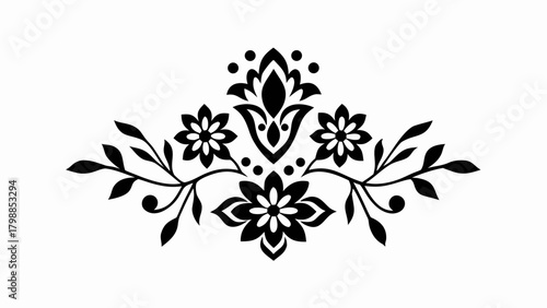 Elegant floral ornament design for creative projects, adds a touch of sophistication and charm to invitations, cards, and decorative crafts with its classic appeal