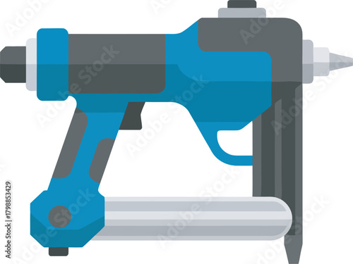 A stylized illustration of a blue and gray staple gun, depicted in a flat design.