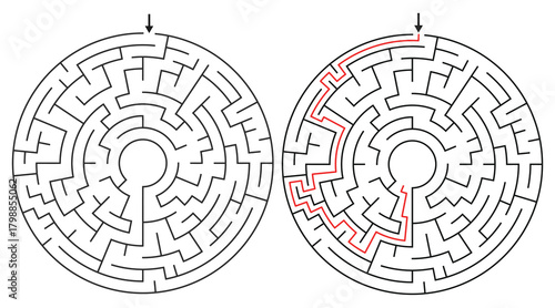 22 Cells Diameter Theta Round Maze Game for Adults - Simple and Easy Maze Game Flat Vector Black and White Outline Illustration - Problem Solving Game kdp.