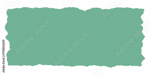 Abstract irregular shape with torn edges in a muted teal green color on a white background