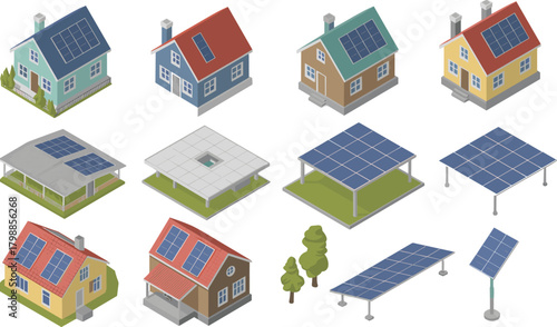 Solar energy buildings, rooftop panels, eco architecture, green homes, clean power, sustainable design, solar arrays, modern houses, renewable energy, solar technology