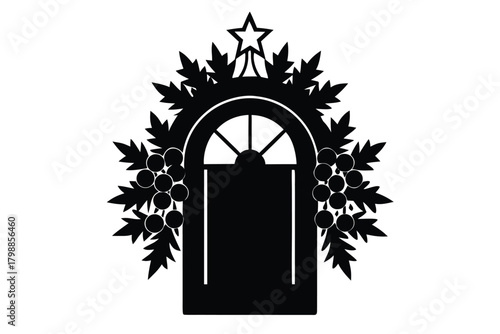 pine   mistletoe door swag vector icon silhouette