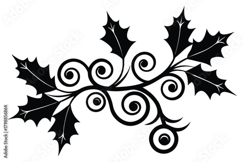 holly berry swirl ornament vector icon  silhouette