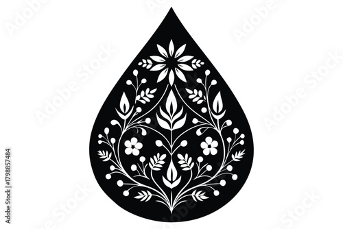 christmas floral teardrop decor vector icon silhou