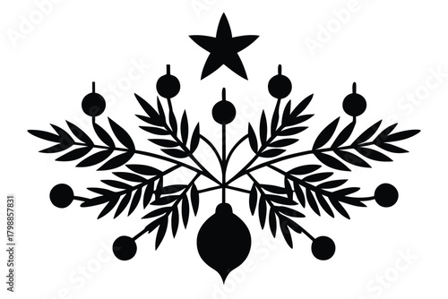 christmas branch arrangement vector icon silhouett
