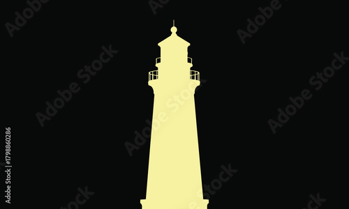 A tall, slender lighthouse stands against a black backdrop, its architecture a beacon of guidance and safety for ships navigating the sea