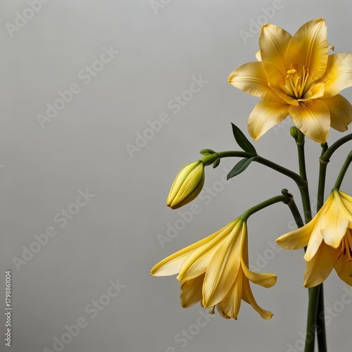 Elegant Yellow Lilies Blooming in a Time-Lapse, Shot in Stunning Studio Environment with Neutral