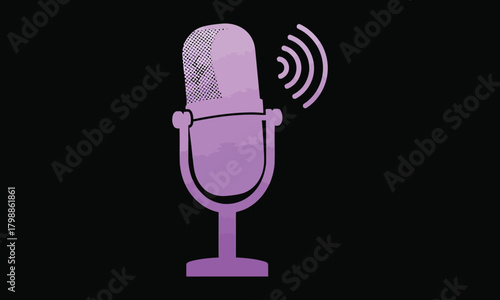 Vintage microphone illustration in purple, perfect for podcasting, broadcasting, or voice recording projects, adding a retro touch to your audio content creation