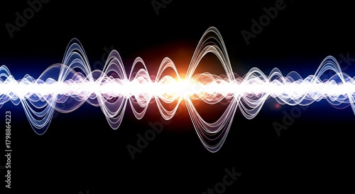 Abstract Visualization of Energy Waves with Glowing Light and Da