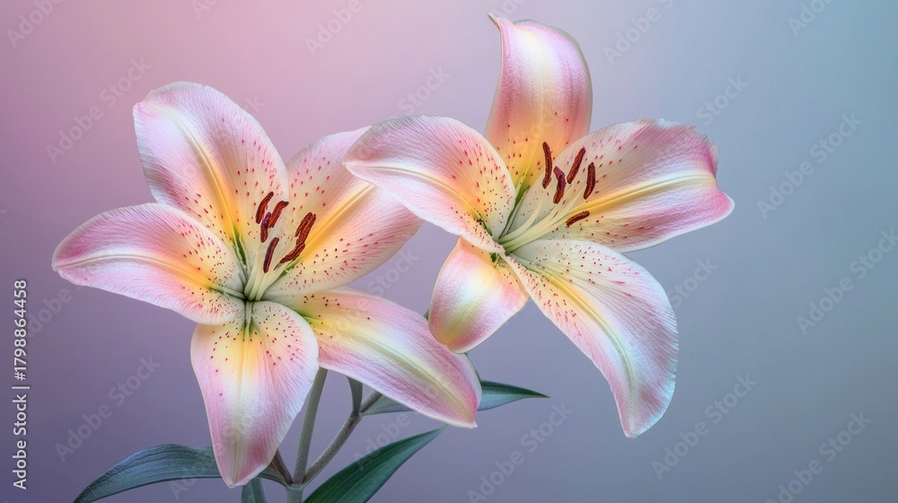 Fototapeta premium Pink lily flowers blossom illustration