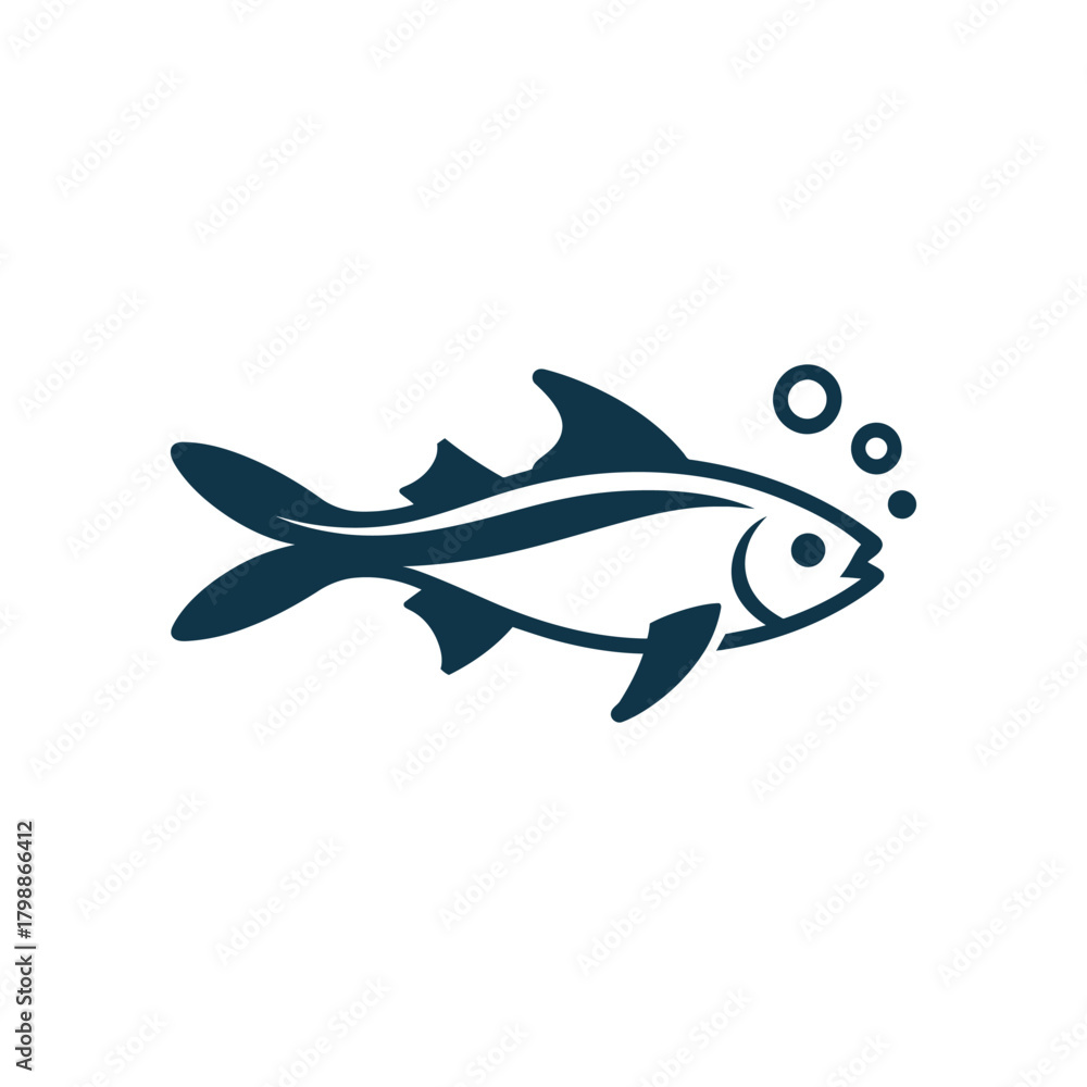 Fototapeta premium Fish swimming icon on White Background Vector Art Illustration on white background.