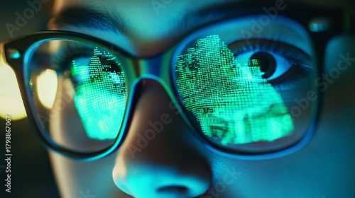 Wallpaper Mural Hacker with data reflected in glasses coding cybersecurity with digital information Torontodigital.ca