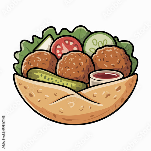 Delicious Falafel Wrap With Fresh Vegetables, Pita Bread, And Savory Sauce