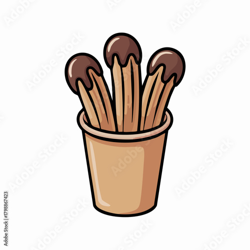 Cartoon Chocolate Dipped Sticks in Cup.  Sweet Snack Idea for Treats and Desserts