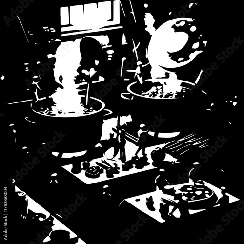 Chef Cooking Food in a Professional Kitchen.