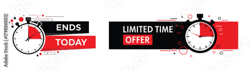 Limited time offer countdown banner set isolated on timer with red and black elements for sale, promotion, or special offer urgency and limited time concept