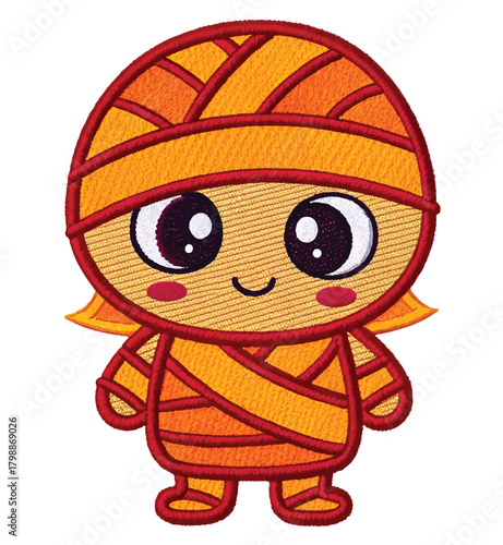 Adorable mummy character for Halloween designs and themed projects, capturing spooky season fun with its vibrant colors and playful charm, perfect for kids