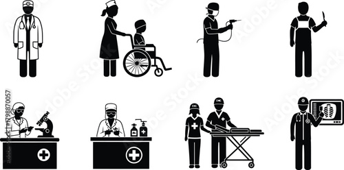 Silhouette of medical staff icons