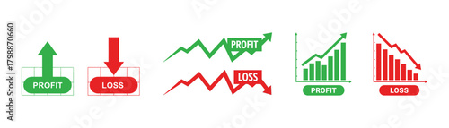 Profit and loss graph chart set business financial growth and decline diagram stock market trend vector illustration isolated on