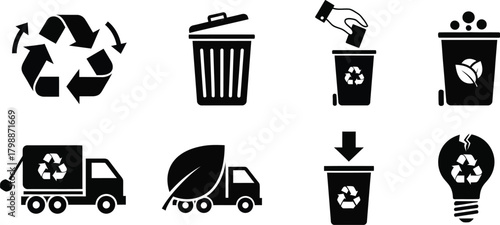 Silhouette of recycling and waste icons