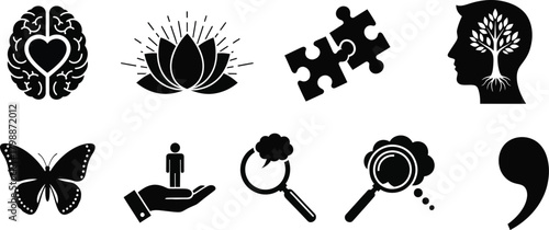 Silhouette of mental health icons