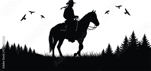 Silhouette of cowboy riding horse