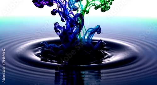 Vibrant Ink Droplets Forming Abstract Shapes in Water, Artistic