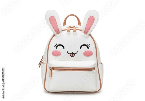 Cute white bunny backpack with pink ears and cheeks