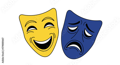 Captivating juxtaposition of comedy and tragedy theatre masks symbolizing the duality of human emotion and performance art