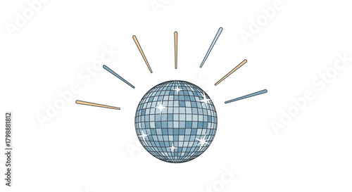 Retro disco ball radiating vibrant energy and sparkling light, perfect for party invitations, event promotion, or nostalgic design projects.