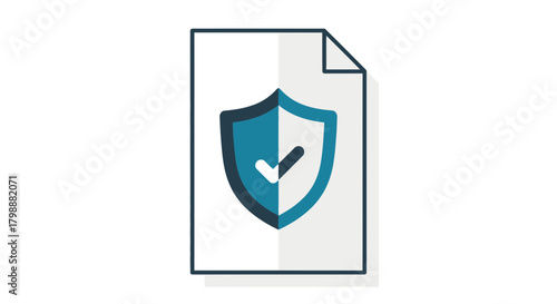 Secure document with verified checkmark shield icon symbolizing trust, safety, and approved status for business and legal contexts