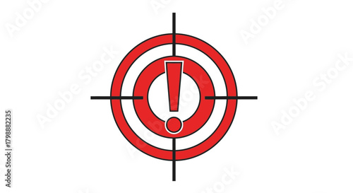 Urgent warning symbol centered in a red target crosshairs, conveying immediate danger and critical alerts for attention.