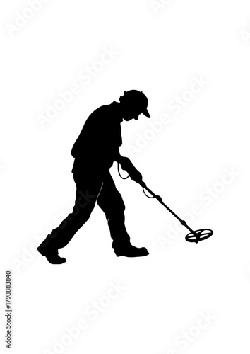 Person with Metal Detector Silhouette