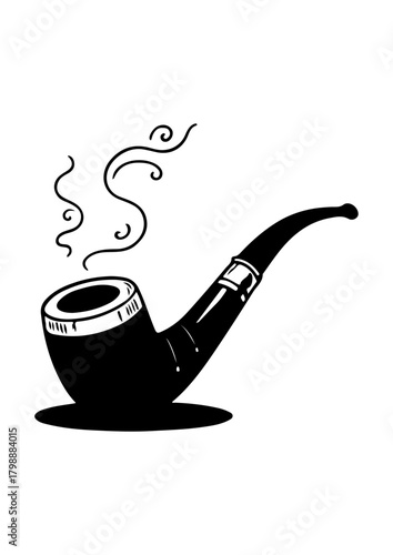 Smoking Tobacco Pipe Icon with Smoke