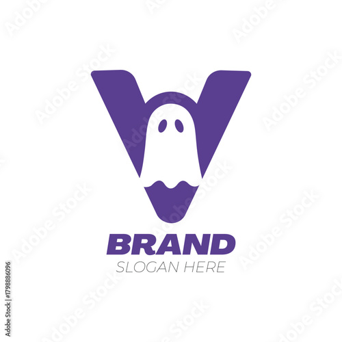 Letter V Ghost Logo Design for Modern Spooky Brand Identity