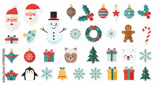 Festive Christmas Clipart Pack with Santa, Penguins, Presents and Decorative Snowflakes