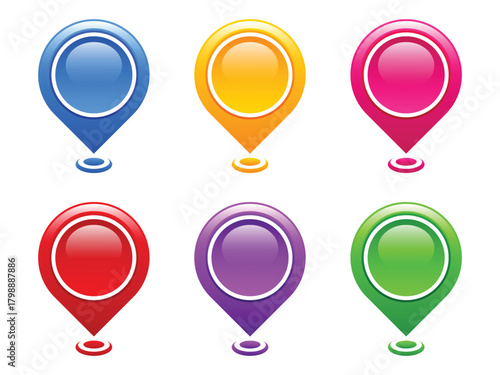 Glossy Brightly Colored Location Pointer Icon Set For Map Application