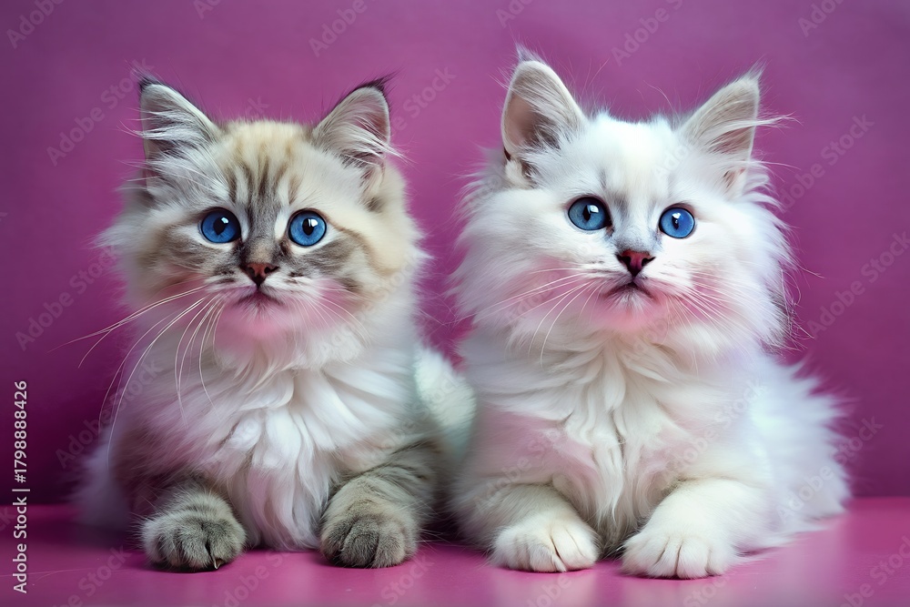Fototapeta premium Two adorable fluffy kittens with striking blue eyes