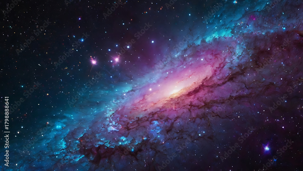 Fototapeta premium 3D image Colorful Space Nebula Background with Stars, Blue and Pink Glow, Galaxy, Cosmic, Universe, Astronomy Design.