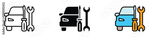 Car repair icon vector. car service and vehicle diagnostics with tools symbol. vector illustration.