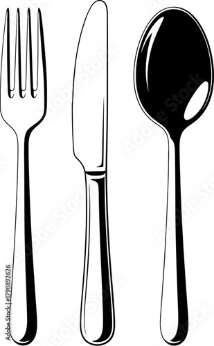 Cutlery Set Elegant Fork, Knife, and Spoon Illustration in Simple Design