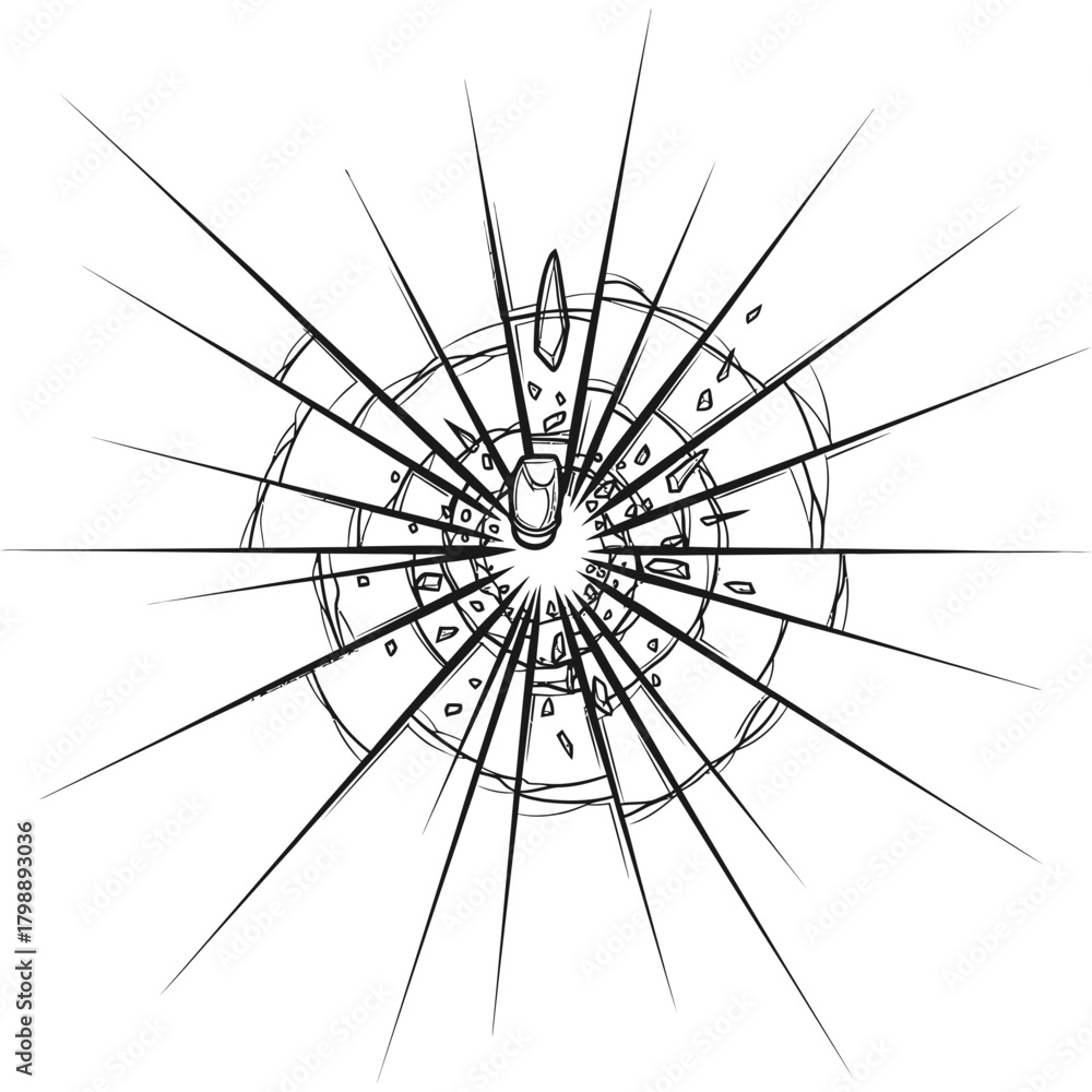 Obraz premium Shattered glass effect with sharp cracks radiating outward in a dynamic burst pattern