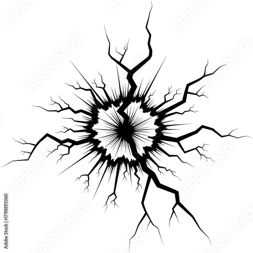 Dramatic explosion graphic with powerful impact, striking crack effect illustration