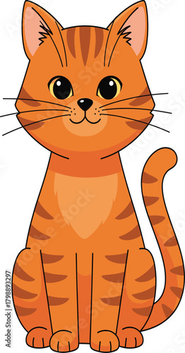 Cute Sitting Orange Tabby Cat Cartoon Vector Illustration.